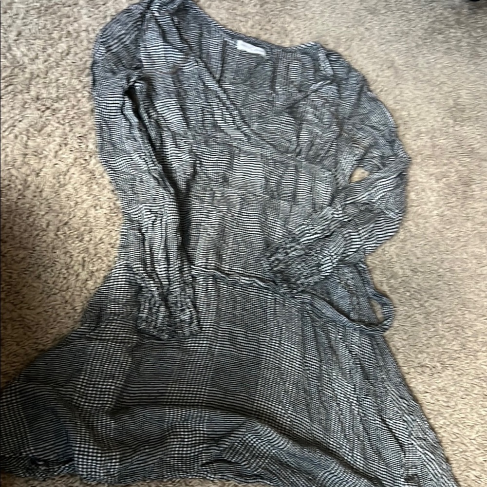 Gray Casual V-Neck Bishop Sleeve Dress